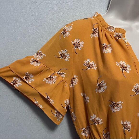 Loft Outlet Yellow Floral Cap Sleeve Dress Size S - Picture 3 of 6